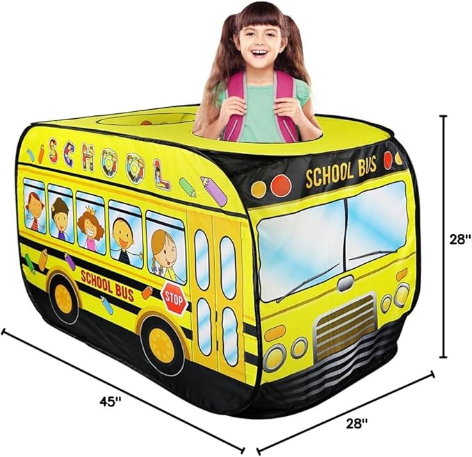 Pop Up Play Tent for Kids - My First Foldable Indoor & Outdoor Playhouse Vehicle Toys for Toddlers, Boys and Girls (School Bus)