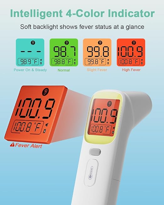 Baby Ear Thermometer for Kids - Forehead Thermometer FSA-HSA, Digital Infrared Thermometers for Adults, Accurate No Touch Termometro with Fever Alarm & Mute Mode,40 Memories (Yellow 1 Pack)