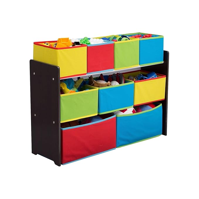 Delta Children Deluxe Multi-Bin Toy Organizer with Storage Bins, Dark Chocolate/Primary Colored Bins
