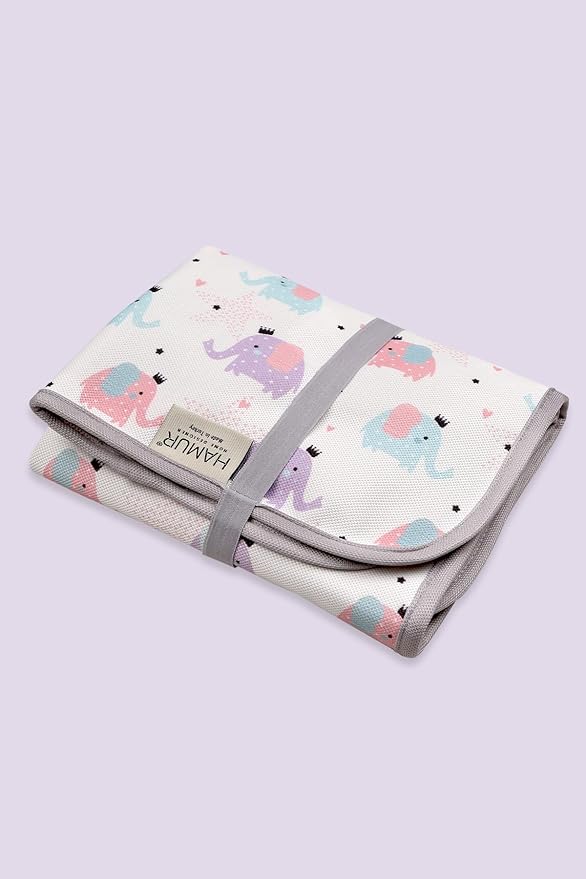 Hamur Home Portable Changing Pad ??Waterproof, Washable & Easy Wipe Clean, Foldable Travel Baby Changing Mat for Diaper Bag, Compact & Lightweight, Must-Have for Newborns (Elephant Pattern)