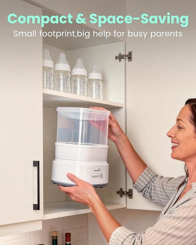 GROWNSY Bottle Sterilizer and Dryer, Compact Electric Steam Baby Bottle Sterilizer (Esterilizador de Biberones), Bottle Sanitizer for Baby Bottles, Pacifiers, Pump Parts