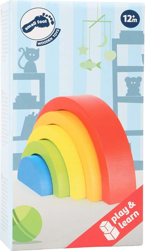 Small Foot Wooden Rainbow Building Blocks (Small)-Babies Learn Hand-Eye Coordination,Patterns&Colors While Developing Fine Motor Skills-Classic Educational Game for Toddlers-Age 12+ Months