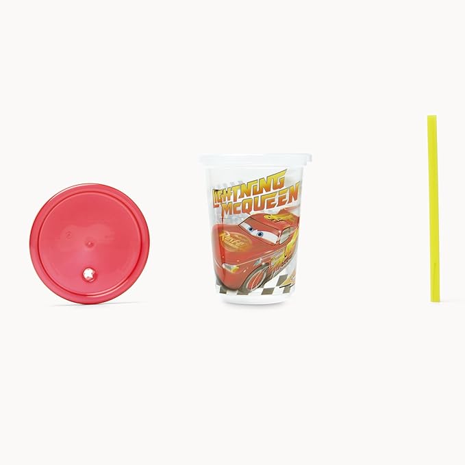 The First Years Cars Take & Toss Toddler Straw Cups Party Pack - Spill Proof Toddler Sippy Cups with Snap-On Lids and Straws - Cars Party Supplies - 10 Oz - 10 Count