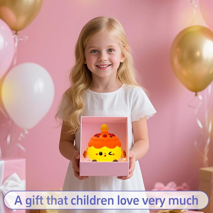 Cute Cake Night Light for Kids, Squishy Silicone Cake LED Night Lamp, Novelty Nursery Nightlight for Kids, Rechargeable Touch Lamp Bedside Lamp 2 Levels Dimmable, Room Decor Gifts for Girls Boys Baby