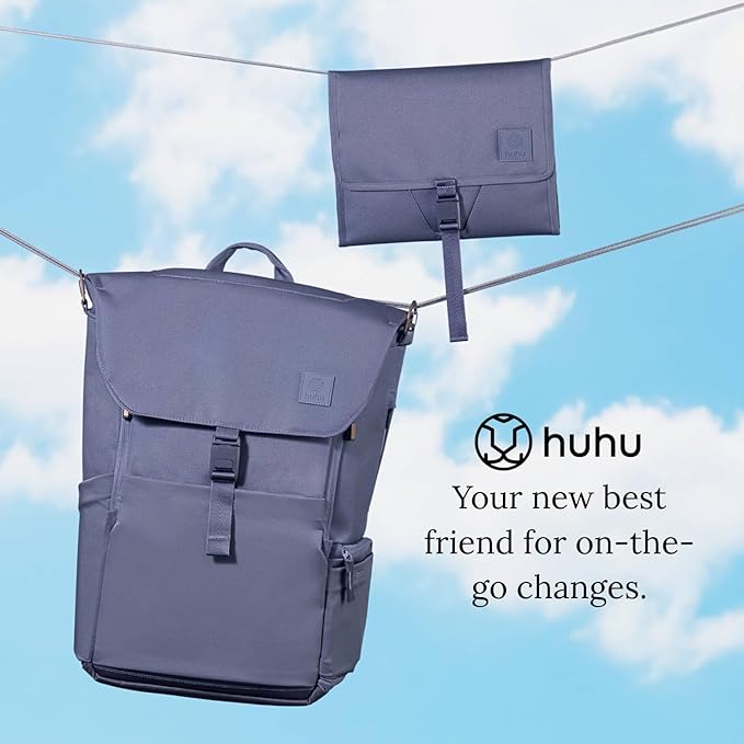 Huhu Baby Changing Wallet ??Compact, Portable Diaper Changing Pad for Travel ??Easy to Clean, Foldable Changing Mat ??Must Have Diaper Bag Accessory for New Parents (Dusky Blue)