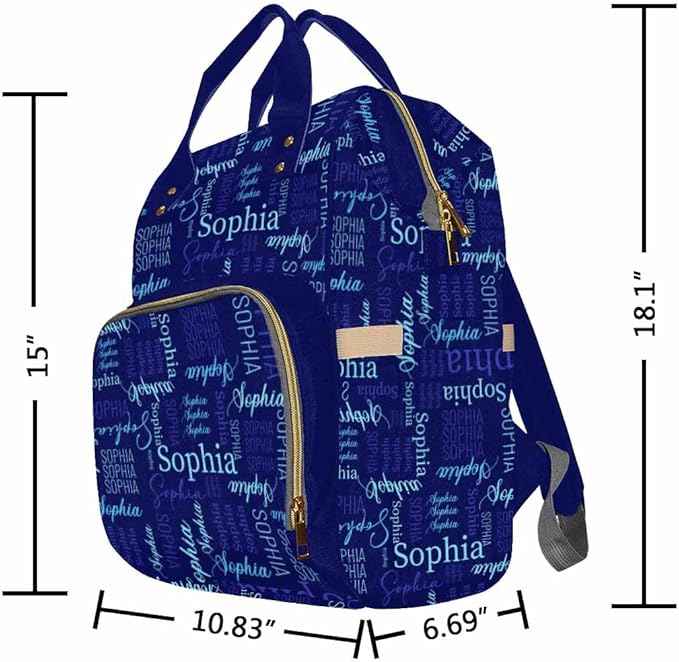 Artsadd Custom Monogram Diaper Bag with Thermal Pockets, Dark Blue Travel Backpack Customized Baby Bags with Name Personalized Gift for Women Family Friend