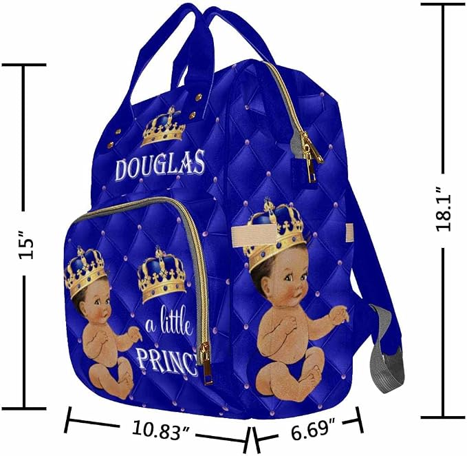 InterestPrint Custom Name Diaper Bag Personalized Little Prince Crown Nappy Bags Customized Diapering Bag Backpack Casual Daypack Travel Shoulder Bag for Hiking Camping Work