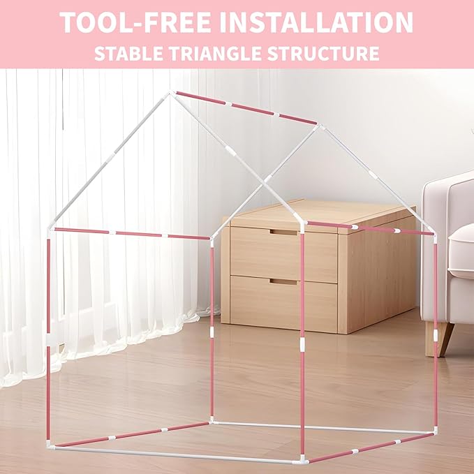 Large Kids Tent Kids Play Tent Toy hut Castle Game House Indoor and Outdoor Play House with Shining Stars Light Girls Birthday Present Party Decoration Secret Base Pink