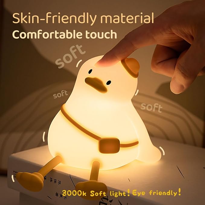 Duck Night Light for Kids 3 Levels Dimmable Silicone Animal Nursery Light,Adorable Rechargeable 30min Timmer Novelty Bedside Touch Lamp,Baby Nursery Kids Room Decor,Gifts for Girls boy