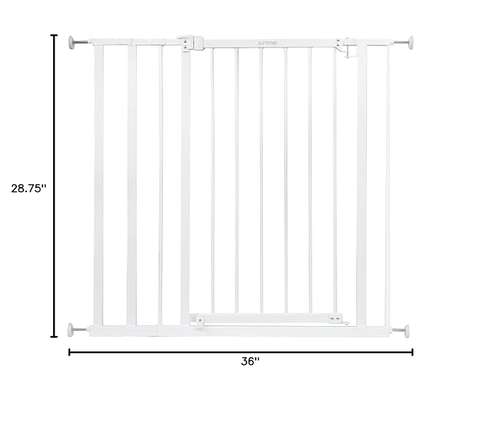 Summer Infant Everywhere Extra Tall & Extra Wide Pet and Baby Gate, 28.75" - 39.75" Wide, 36" Tall, Pressure and Hardware Mounted, Install In-Between Rooms, Doorways and Stairways - White Metal