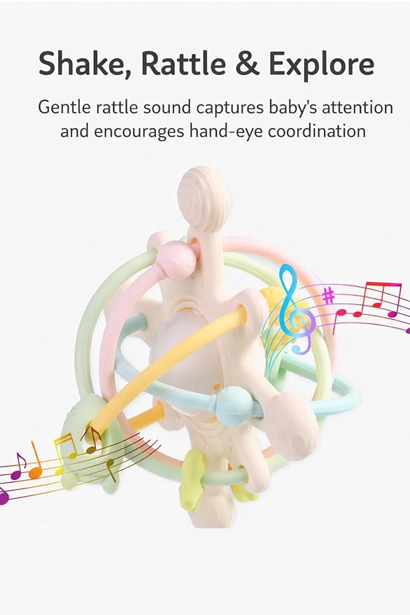 Cosmo Silicone Baby Rattle Teether ??Pastel | BPA-Free 3D Sensory Teething Toy | Multi-Textured Chewable Arms & Pullable Rings | Food Grade Silicone | Developmental Grip Toy 3-36 Months