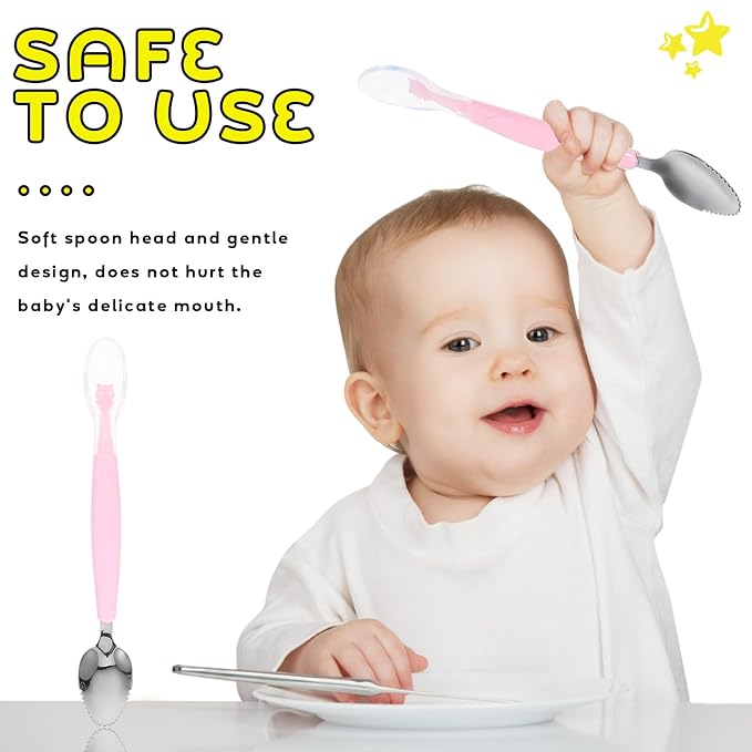 1pcs Double Head Baby Spoon,Silicone Baby Fruit Scraping Mud Spoon Feeding Spoons Training Spoon Set for Infants Baby,