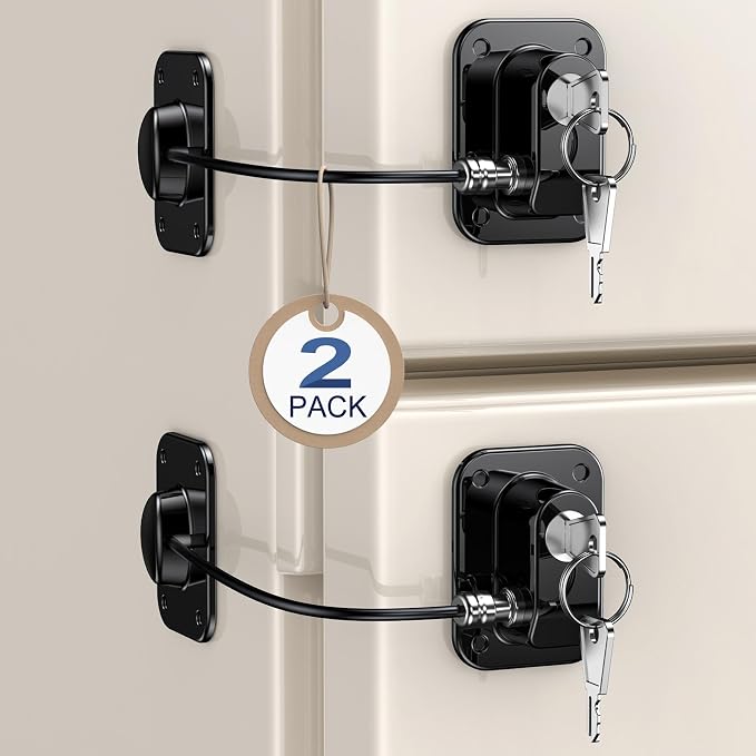 2 Pack Refrigerator Lock for Kids, Toddlers and Adults, Child Proof Fridge Door Lock with Keys for Kitchen Freezer, Air Oven Air Fryer, Cabinets and Drawers, Windows, Doors (with 4 Keys)