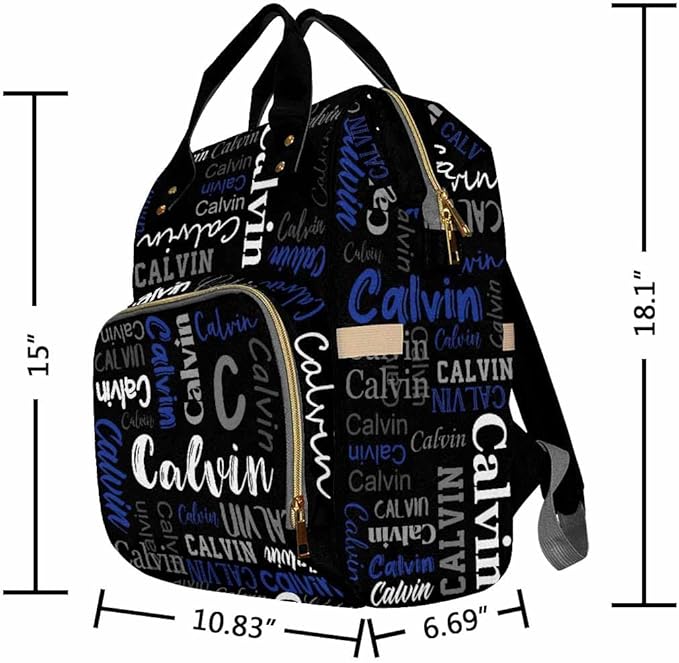 Artsadd Personalized Diaper Bag with Name, Customized Black and Blue Monogram Nappy Backpack with Thermal Pockets Multi-function Baby Bags Handbag Shoulder Bag for Girls Boys