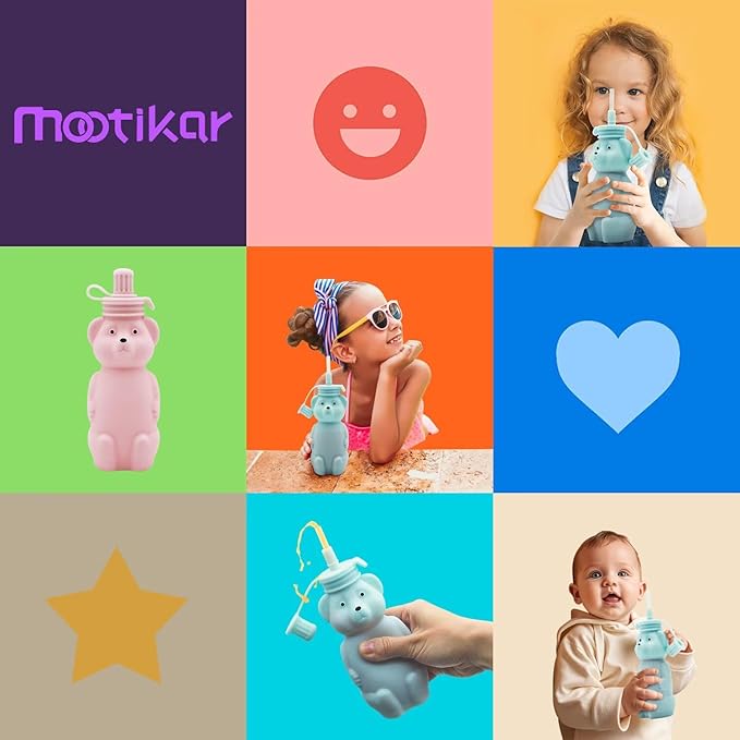 Mootikar Honey Bear Silicone Straw Cup, Babies Water Drinking Cup, 8-Ounce Therapy Sippy Bottles for Speech and Feeding Training, BPA Free & Dishwasher Safe (BROWN)