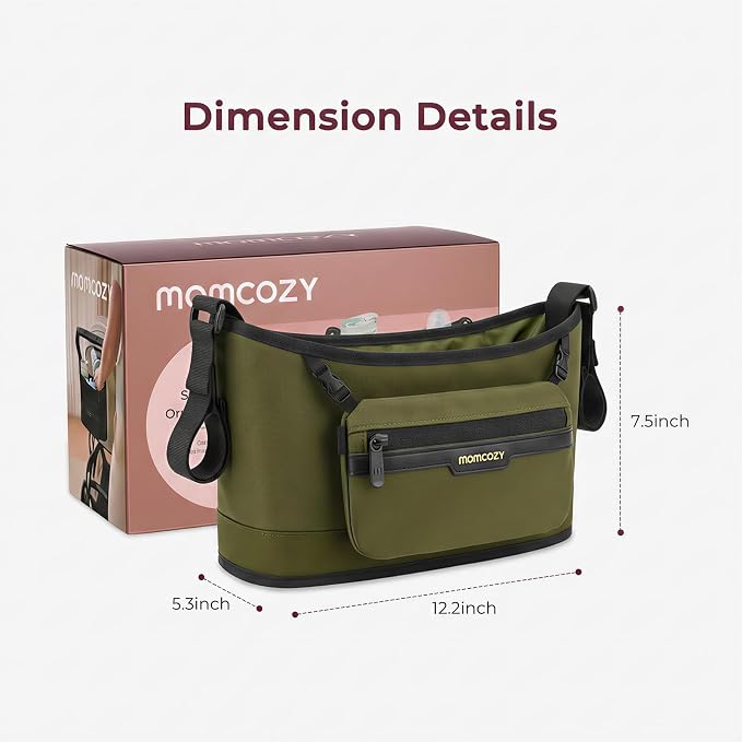 Momcozy Universal Stroller Organizer, Slim Stroller Caddy with 2 Insulated Cup Holders, Non-Slip Silicone Straps, Detachable Mini Pouch, Dense-Weave Parent Console for UPPAbaby, Doona, Graco & More