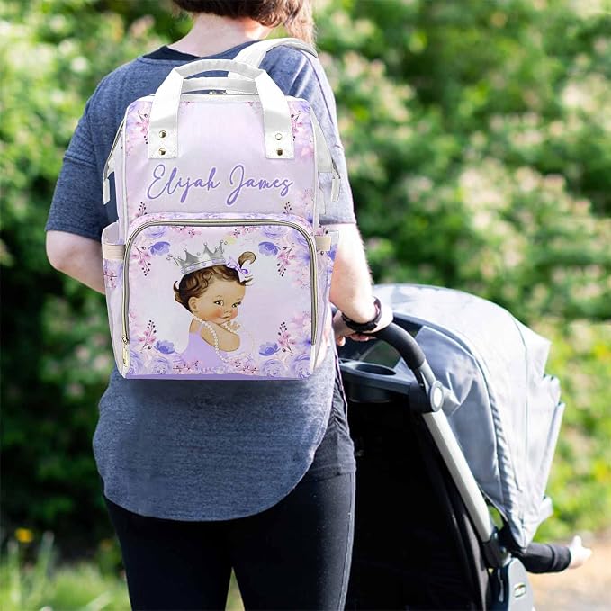 M YESCUSTOM Personalized Diaper Bag Backpack with Name Custom Purple Flower Mommy Nursing Daypack Customized Newborn Gift for Women