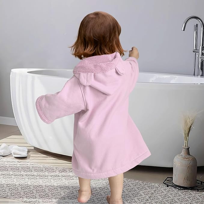 VOOVA & MOVAS Baby Hooded Towel with Bear Ear, 0-24Months | 100% Cotton,Low Lint, Ultra-Soft & Absorbent | Gentle for Sensitive Skin, Bath, Pool & Beach Towel | Newborn (Pink)