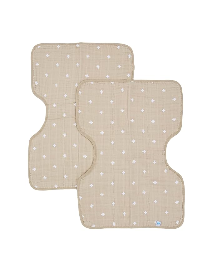 Little Unicorn Ultra-Absorbent Premium Burp Cloth 2 Pack | Soft on Baby's Skin | Larger Size | Ergonomic Design | Set of 2 (Taupe Cross)
