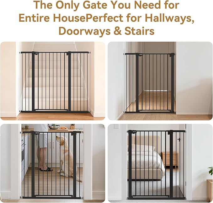 43 inch Tall Safety Dog Gate Adjustable 29.7-45.2inch Extra-Wide Metal Pet Gate Drill-Free Pressure-Mount Installation kit Self-Closing Cat Gate for StairwellsăDoorwaysďźBlackďź