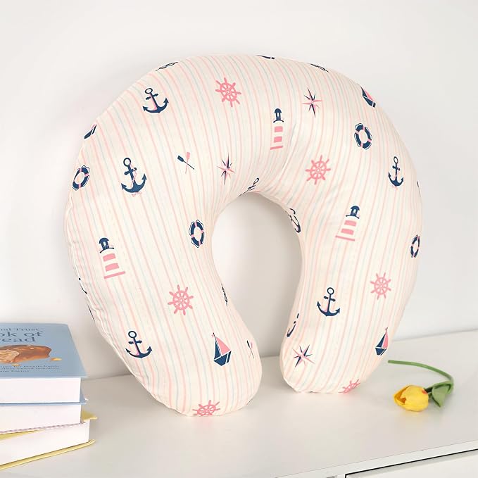DILIMI Nursing Pillow Cover, Removable Pillowcase for Breastfeeding Pillows Sailboat Print, Ultra Soft Comfortable Slipcover for Baby Girl and Boy, Navigation Anchor