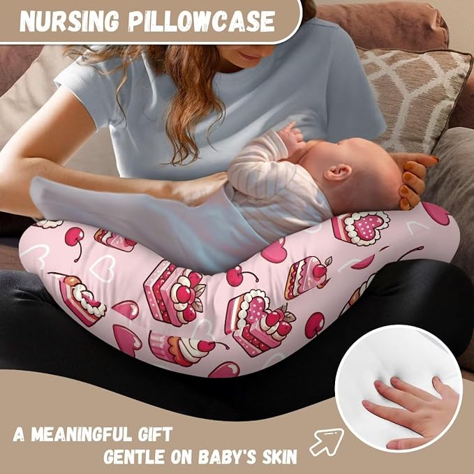 Pink Nursing Pillow Cover,Ultra Soft and Cozy Nursing Pillow Slipcovers for Breastfeeding and Bottle Feeding, Snug Fits for Bopy Pillow, Choice for Mom, Sweety Cakes (Cover Only)