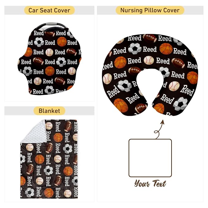 Baby Nursing Pillow Cover - Personalized Name Ball Theme Breastfeeding U-Shaped for Bottle Feeding, Ultra Soft Comfortable Breastfeeding Pillow Cover for Infant Baby Boys and Girls