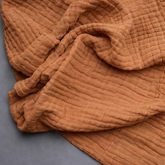 Baby Muslin Swaddle Blanket | Receiving Blanket| Baby Bath Towel | Size 41X41 inches| Muslin Cotton Gauze 6 Layer (Brown)