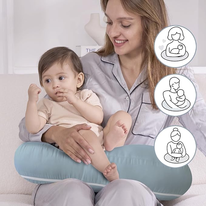 Plushii U-Shaped Nursing Pillow with Washable Cover,Blue | Ergonomic U-shaped breastfeeding support pillow for mom and baby, featuring a soft, breathable and washable cover