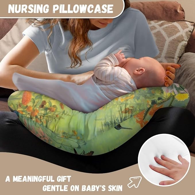 Flower Bush Bird Nursing Pillow Covers Slipcovers for Breastfeeding Moms, Ultra Soft Breathable Feeding Pillow Slipcover for Baby Boy Girl