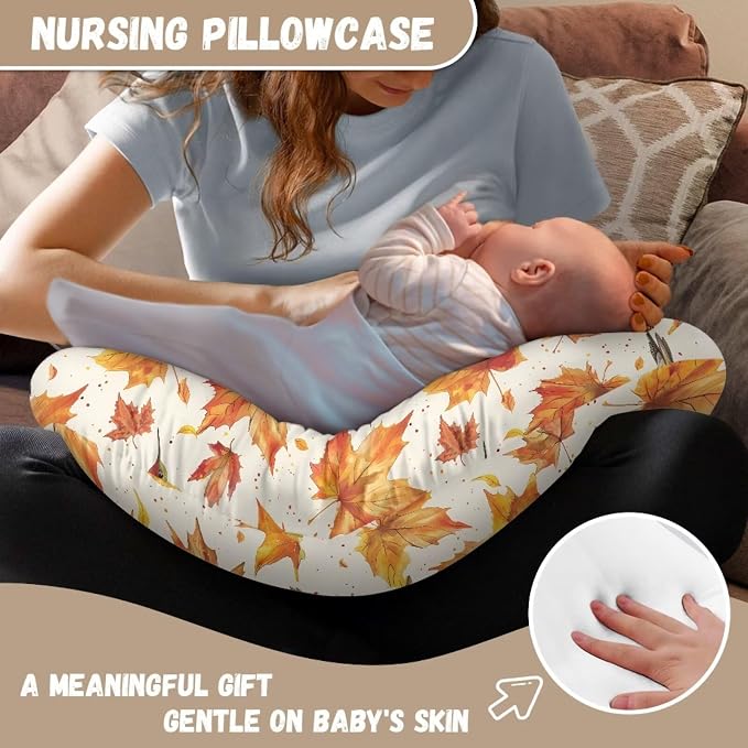 Hummingbird Maple Leaf Nursing Pillow Detachable Newborn Original Breastfeeding Slipcover Case and Positioner Breathable Head Support Protector Cushion Essential with Hidden Zipper