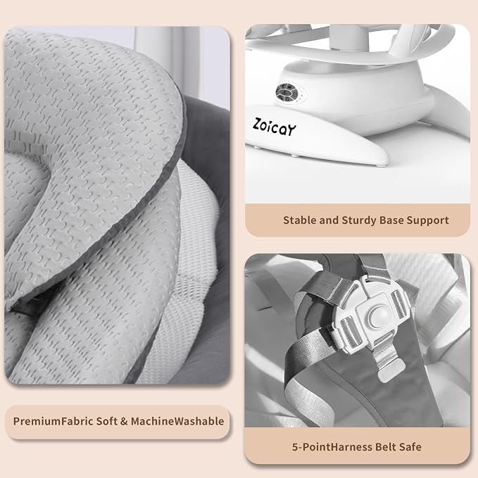 Baby Swing, 3-in-1 Baby Swings for Infants with Motion Detection & Vibration Comfort, 360° Rotating Electric Baby Swings with 5 Speeds & 3 Swing Modes, Infant Swing for Baby with 12 Preset Melodies