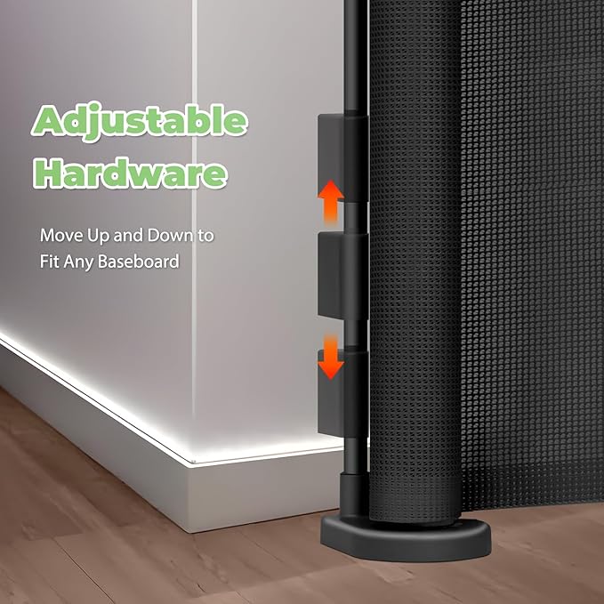Reinforced 120 Inch Retractable Baby Gates Extra Wide Dog Gate with Support Rods ??Prevent Crawling Under, 10 Feet Extra Long Baby Gates for Large Openings, Indoor/Outdoor Retractable Dog Gate, Black