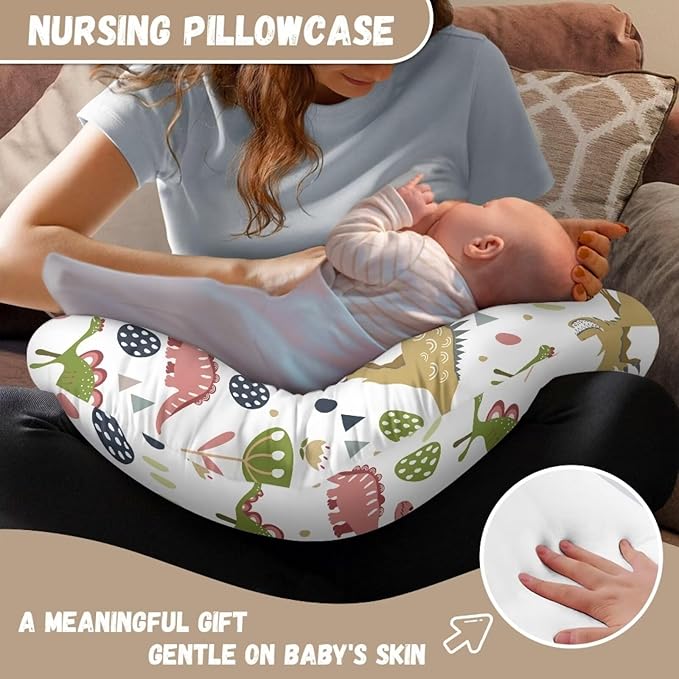 Dinosaur and Floral Breastfeeding Pillow Cover Baby Breastfeeding Slipcover Infant Newborn Nursery Bottle Pillowcase Breathable and Durable