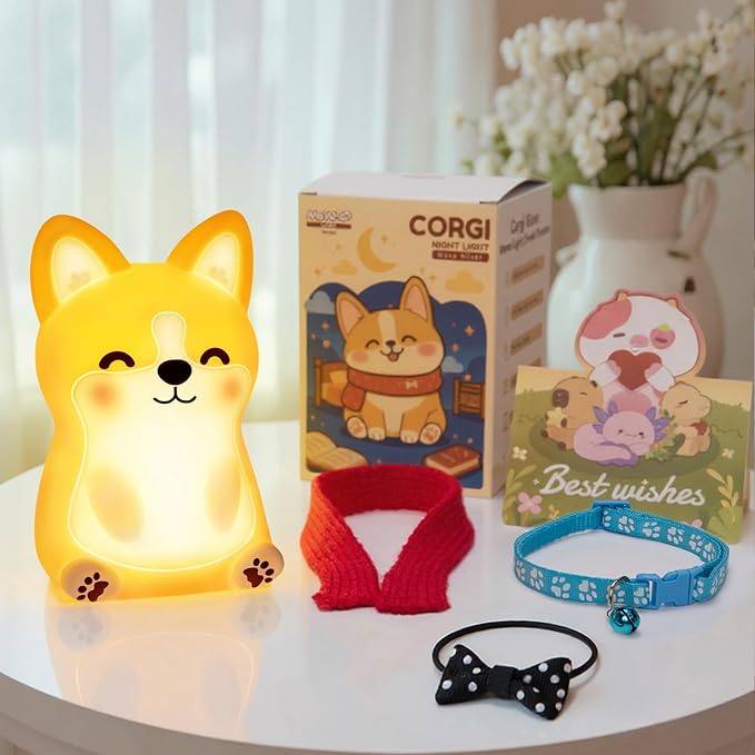 Mewaii BPA-Free Silicone�Huggwaii Corgi Dog Night Light for Kids, 3 Brightness Levels Nursery Dog Lamp, 30 Min Timer&Rechargeable Cute Puppy Kids Night Light for Bedroom Decor,Corgi Gifts for Boys