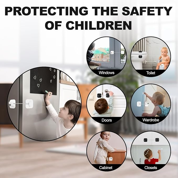 Refrigerator Lock 2 Packs, Fridge Lock Easy to Use and Install on Cabinets and Drawers, Fridge Locks for Kids Safety and Security, No Key Required and Surface-Friendly (White)