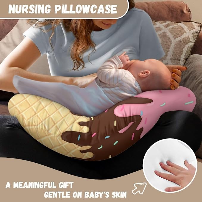 Ice Cream Breast Feeding Nursing Pillow Cover with Hidden Zipper, Breastfeeding Nursing Pillow Slipcovers Super Soft for Breastfeeding Moms