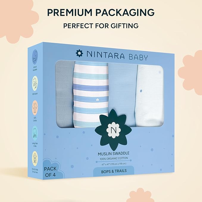 Muslin Swaddle Blankets for Newborns, 4 Pack Multipurpose 100% Organic Cotton, Ultra Soft Breathable Receiving Blanket 47 x 47 inches, Swaddle Wrap for Baby Boys & Girls