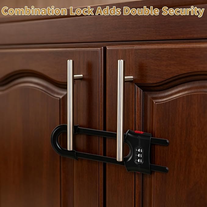 6 Packs U-Shaped Sliding Cabinet Locks, Baby Proofing Cabinets with Adjustable Child Safety Lock for Knob Handle Drawers Closet Home Cabinets Refrigerator Doors and Window Handles Black