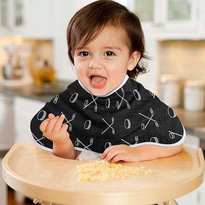 2 Pack Muslin Burp Cloths Ice Hockey Black Print Cotton Baby Burp Cloths Ultra Absorbent Burping Cloth Soft Spit Up Rags for Newborn Must Haves, Large 22" x 11"