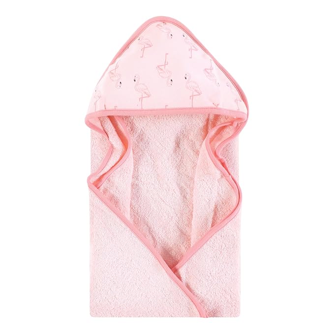 Hudson Baby Infant Girl Cotton Animal Face Hooded Towel, Pink Flamingo, One Size