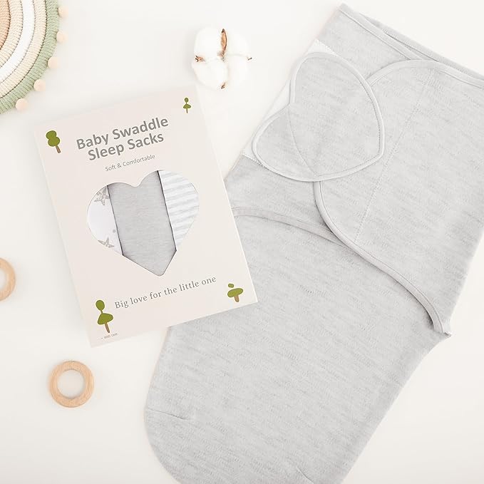Susurration Swaddle Sleep Sacks 3 Pack 100% Muslin Cotton Swaddle Blanket Small Baby Wrap for 3-6 Months Newborn Girls,Boys,Infants Essentials,Adjustable Wearable Sleeping Sack (New Grey, 3-6 Months)