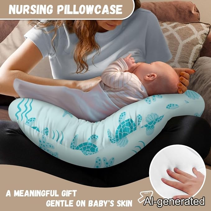 Sea Turtle Nursing Pillow Cover for Baby Boys Girls, Machine Washable Breastfeeding Pillow Slipcover, Soft Nursing Pillowcase for Newborn Infant, Cover Only
