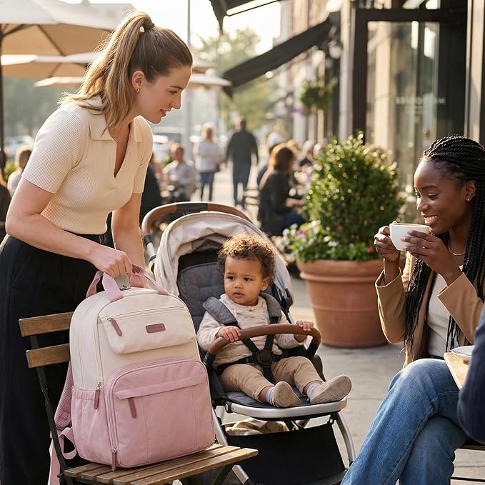 mommore Diaper Bag Backpack, Multi-pocket Large Diaper Bag Travel Essentials for Mom Dad, Quick Access Baby Bag with Insulated Pockets, Changing Pad, Stroller Straps
