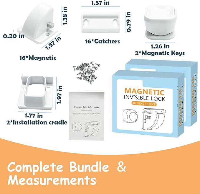 Magnetic Cabinet Locks for Baby Safety, No Drill Adhesive Child Proof Latches, No Tools Needed for Easy Installation, Secure and Multi-Purpose for Drawers and Cupboards(16 locks and 2 Key)