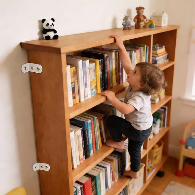Dresser Anchors to Wall | Anti Tip Furniture Wall Anchor Kit for Baby Proofing 2 Installation Methods Safety Straps Secure Bookcase & Dresser to Wall (White, 1.4 in)
