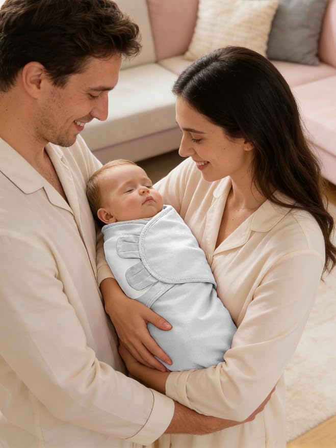 Newborn Swaddle Blanket Wrap 0-6 Months (3-Pack) - Adjustable Infant Sleep Sack, 100% Cotton Anti-Startle Soothing Sack, Soft Breathable Nursery Bedding - Midnight Navy + Slate Blue + Aegean Mist