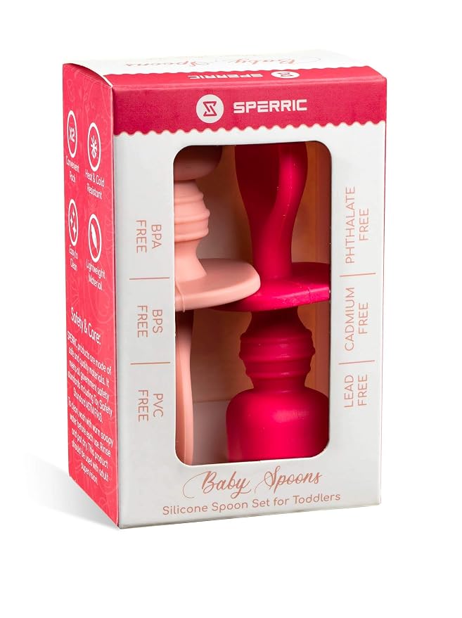 Silicone Baby Spoons for Baby Led Weaning 2-Pack, First Stage Baby Feeding Spoon Set Gum Friendly BPA Lead Phthalate and Plastic Free, Great Gift Set (Pink)