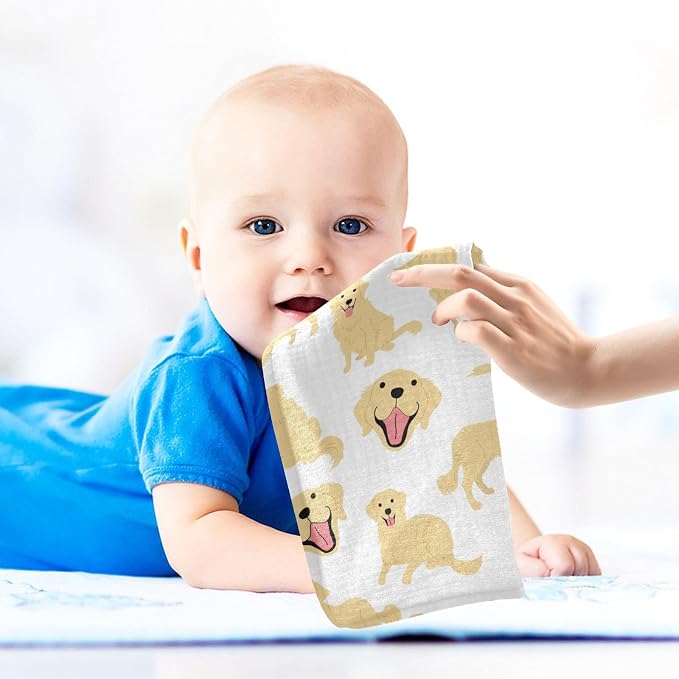 vvfelixl Baby Muslin Washcloths Golden Retriever Dog Baby Burp Cloths Cotton Baby Face Towel for Newborn Infants Boys Girls Soft and Absorbent 11.8 X 11.8 in, 3 Pack