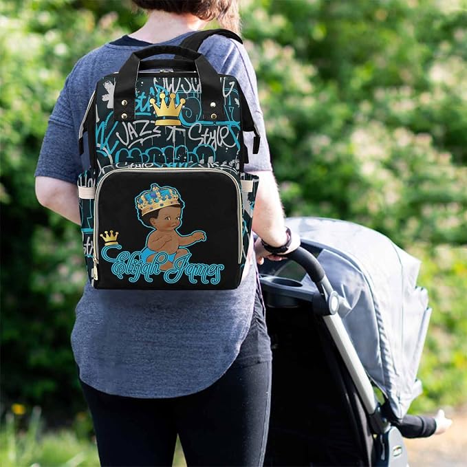 M YESCUSTOM Personalized Graffiti Diaper Backpack with Name Custom Baby Daycare Bag Backpack for Mom Dad Newborn Gift Blue